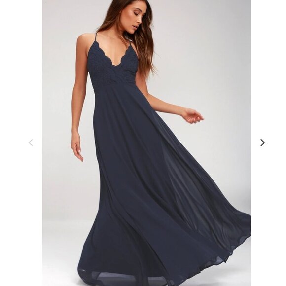 Lulus Madalyn Navy Blue Lace Maxi Dress Size Large - Picture 1 of 8